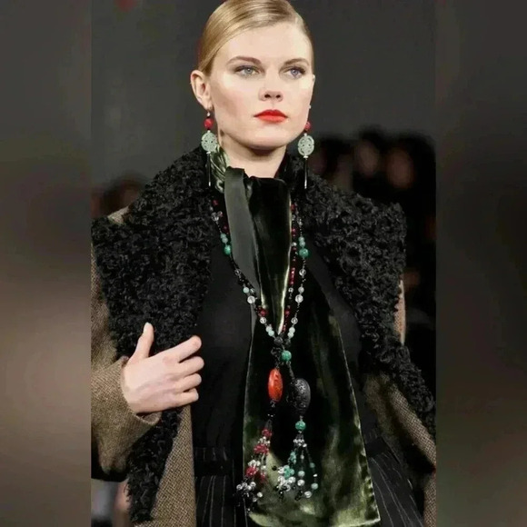 Ralph Lauren Collection Purple Label Wool Coat Shearling Fur Collar Trench Tweed - Picture 3 of 16